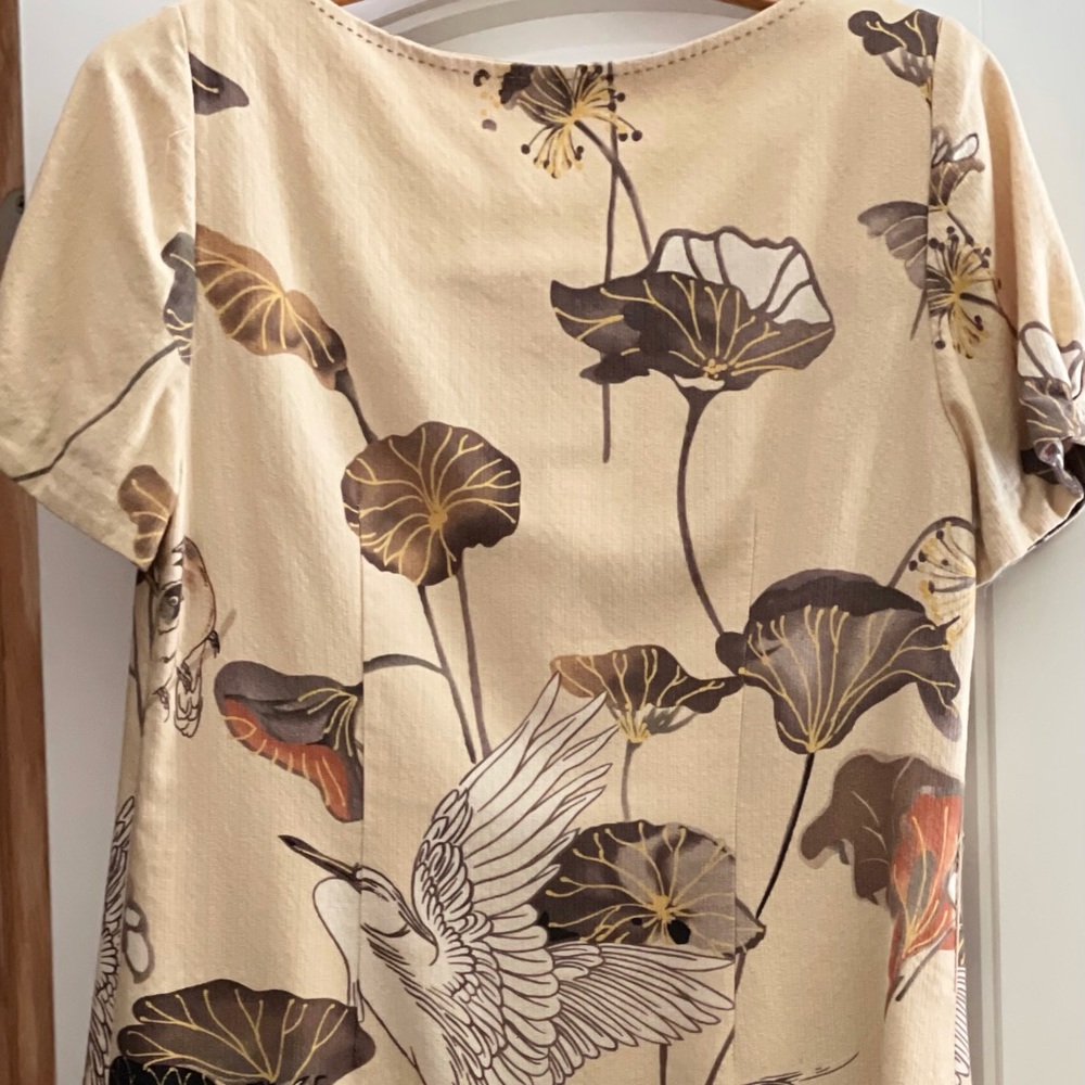 Anthropologie Floreat Snowy Egret Bird Shift Dress NO BELT 12 - Picture 8 of 11